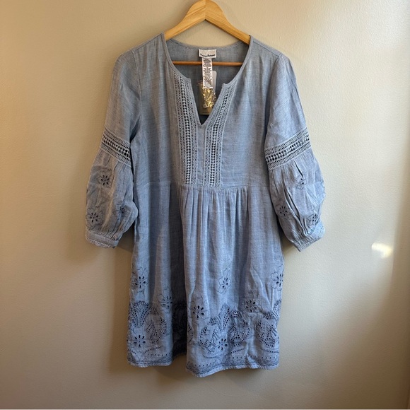 Tommy Bahama St. Lucia Split Neck Linen-blend Mini Dress In Blue - Picture 2 of 5